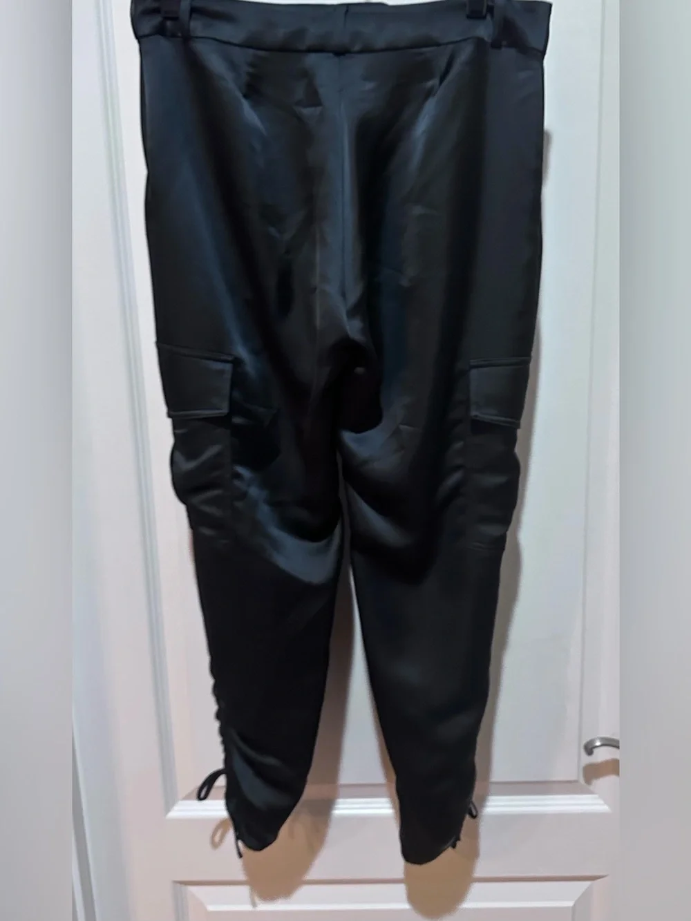 Parker Black Cargo Satin Jogger Pants - Sleek Utility Style size 2